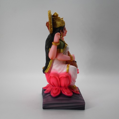 Sarswati Mata Sitting In lotus  Murti/Goddess Saraswati Fiber Statues for Home| Office| Car| Puja Ghar (Multicolour, 7 inch)